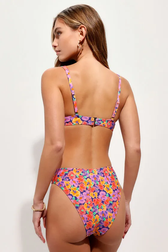 Sandy Inspiration Purple Floral High-Cut Bikini Bottoms sold by Lulus product image thumbnail 3