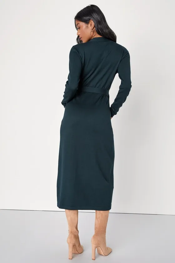 Literary Lover Emerald Green Midi Wrap Sweater Dress sold by Lulus product image thumbnail 2