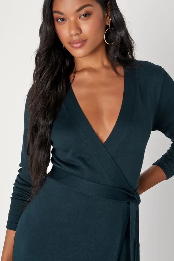 Literary Lover Emerald Green Midi Wrap Sweater Dress sold by Lulus product image thumbnail 3