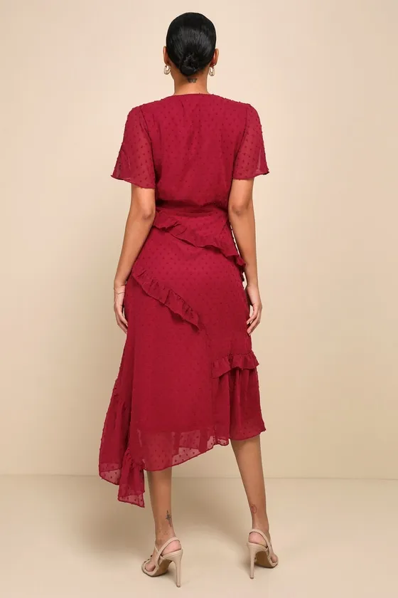 Next to You Plum Swiss Dot Ruffled Midi Dress sold by Lulus product image thumbnail 2