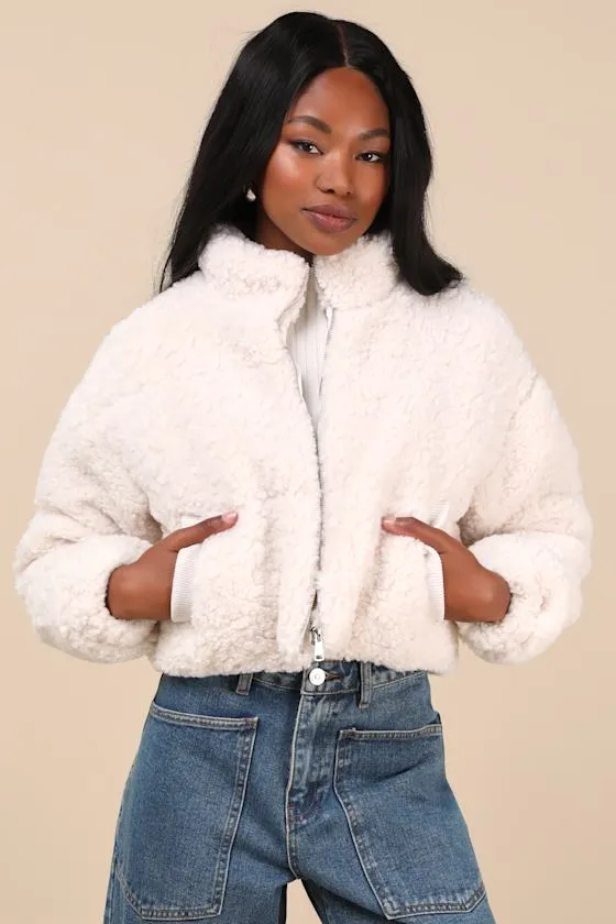 Clermont Ivory Shearling Cropped Jacket sold by Lulus