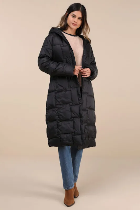 Ophelia Black Quilted Puffer Coat sold by Lulus