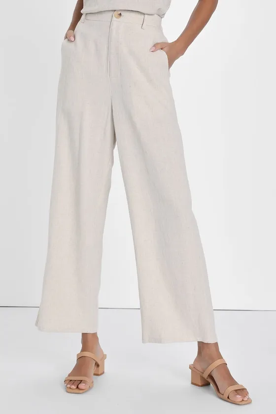 Stylish Ease Beige Linen High-Rise Wide-Leg Trouser Pants sold by Lulus product image thumbnail 2