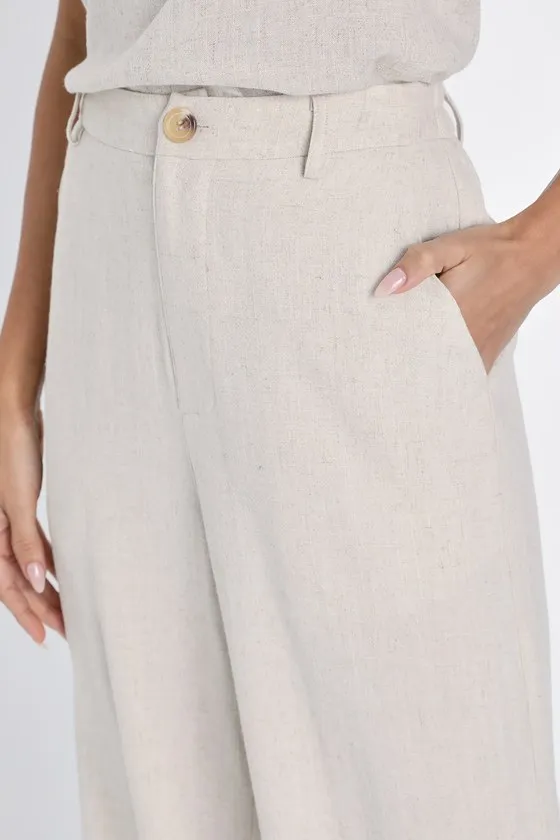 Stylish Ease Beige Linen High-Rise Wide-Leg Trouser Pants sold by Lulus product image thumbnail 3