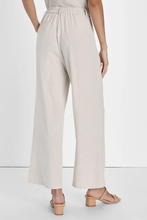 Stylish Ease Beige Linen High-Rise Wide-Leg Trouser Pants sold by Lulus product image thumbnail 4