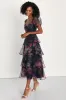 Oh-So Stunning Navy Blue Floral Organza Tiered Midi Dress sold by Lulus