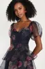 Oh-So Stunning Navy Blue Floral Organza Tiered Midi Dress sold by Lulus