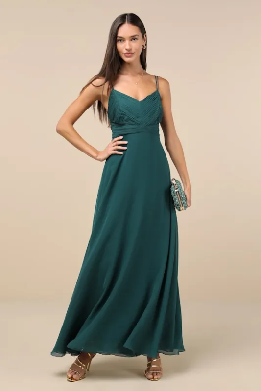 Admirable Grace Emerald Green Chiffon Pleated Maxi Dress sold by Lulus