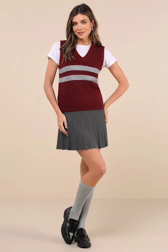 Guria Maroon and Grey Striped Sweater Vest sold by Lulus
