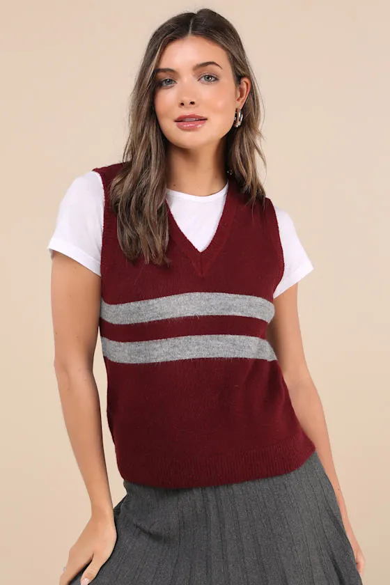 Guria Maroon and Grey Striped Sweater Vest sold by Lulus product image thumbnail 2