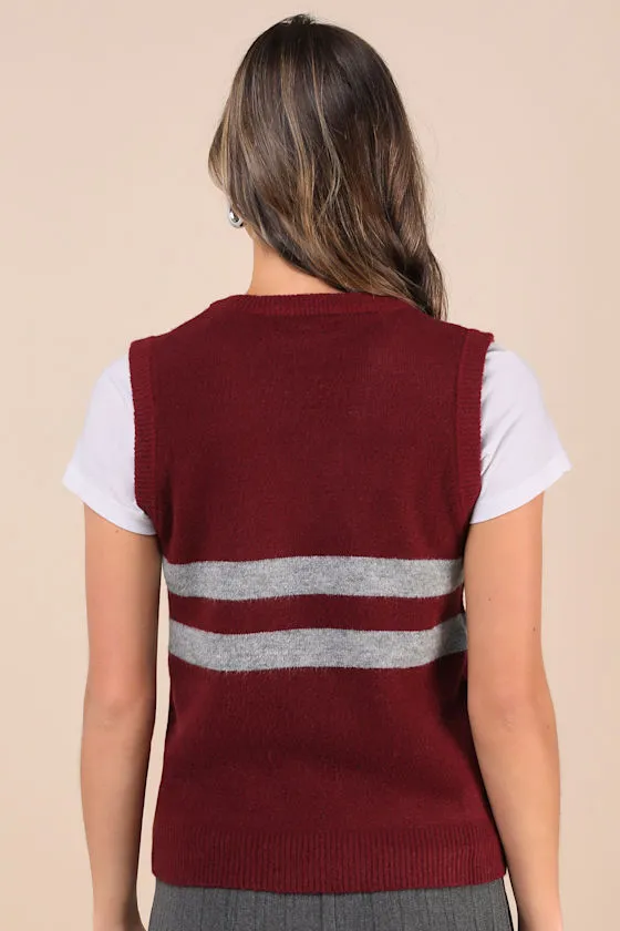 Guria Maroon and Grey Striped Sweater Vest sold by Lulus product image thumbnail 3