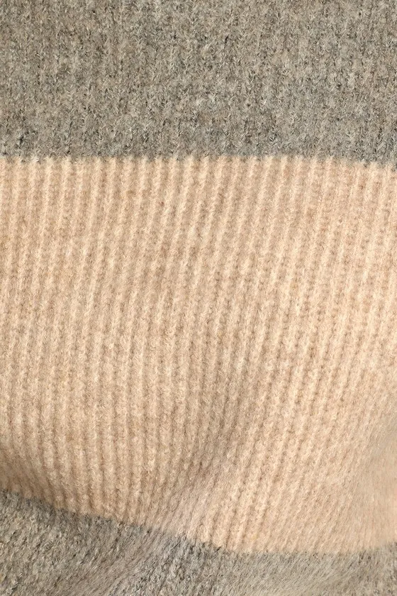 Casually Comfy Taupe Multi Striped Mock Neck Sweater Dress sold by Lulus product image thumbnail 4