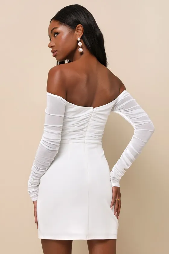 Elegant Eternity White Mesh Ruched Off-the-Shoulder Mini Dress sold by Lulus product image thumbnail 3