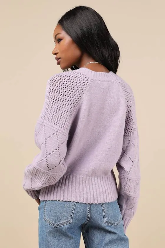 Trend Maker Lavender Pointelle Knit V-Neck Sweater sold by Lulus product image thumbnail 3