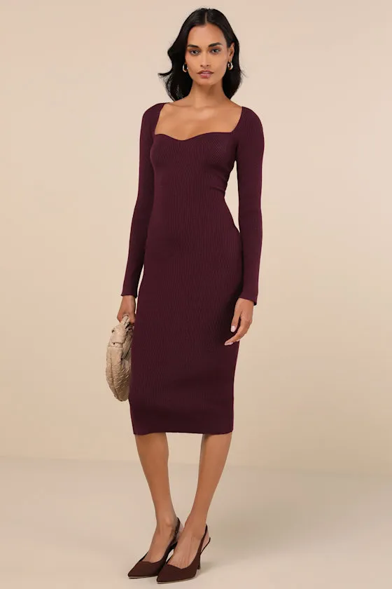 Fall Feelings Plum Purple Ribbed Bodycon Midi Dress sold by Lulus product image thumbnail 2