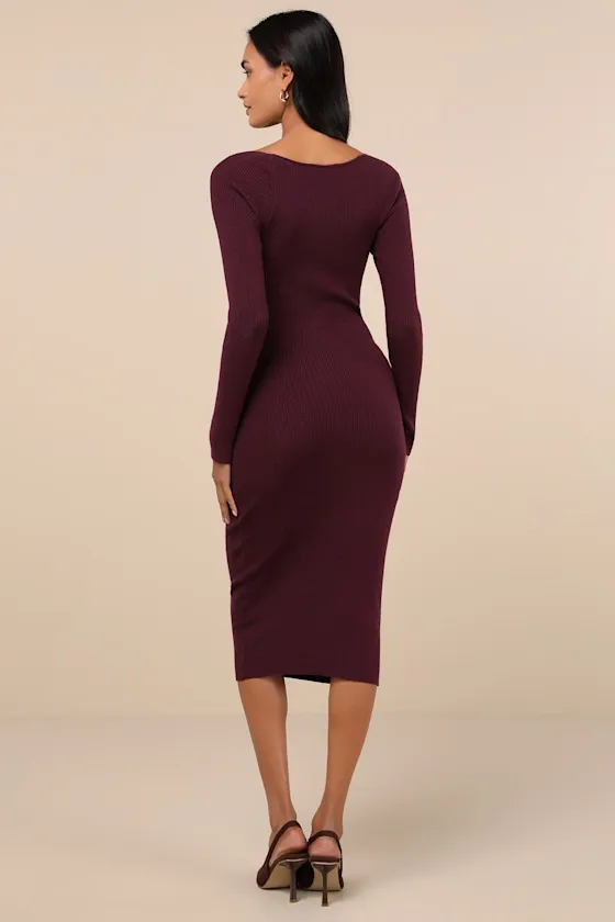Fall Feelings Plum Purple Ribbed Bodycon Midi Dress sold by Lulus product image thumbnail 3