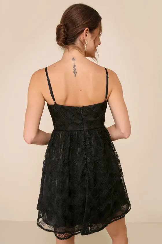 Charming Intent Black Mesh Floral Applique Bow Mini Dress sold by Lulus product image thumbnail 2