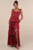 Stunning Glory Wine Red Floral Jacquard Tiered Maxi Dress sold by Lulus