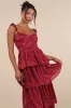 Stunning Glory Wine Red Floral Jacquard Tiered Maxi Dress sold by Lulus