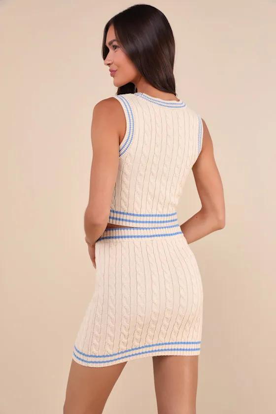 Upscale Crush Beige and Blue Cable Knit Two-Piece Mini Dress sold by Lulus product image thumbnail 2
