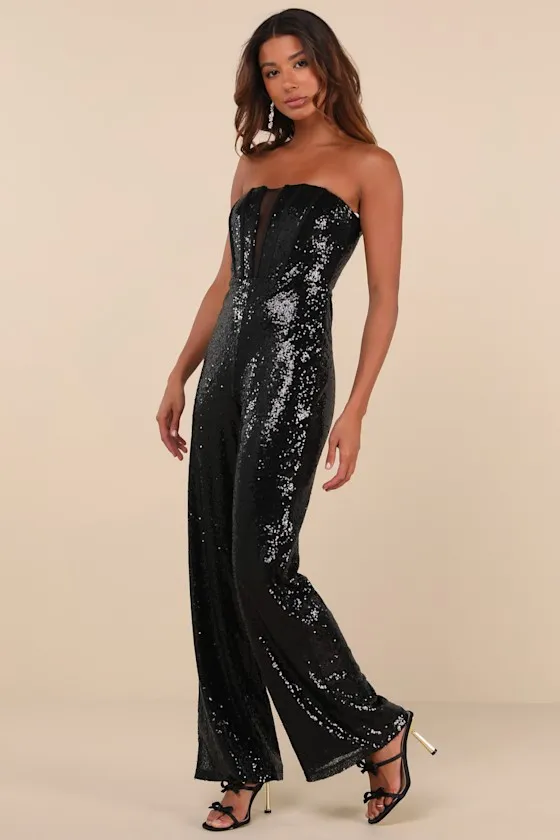 Glamorous Spirit Black Sequin Strapless Bustier Jumpsuit sold by Lulus product image thumbnail 2