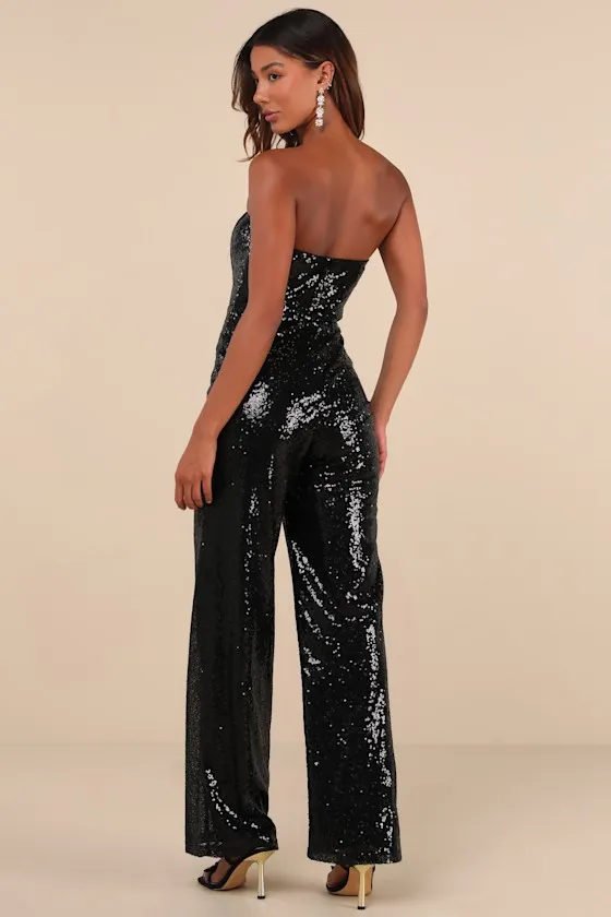 Glamorous Spirit Black Sequin Strapless Bustier Jumpsuit sold by Lulus product image thumbnail 3
