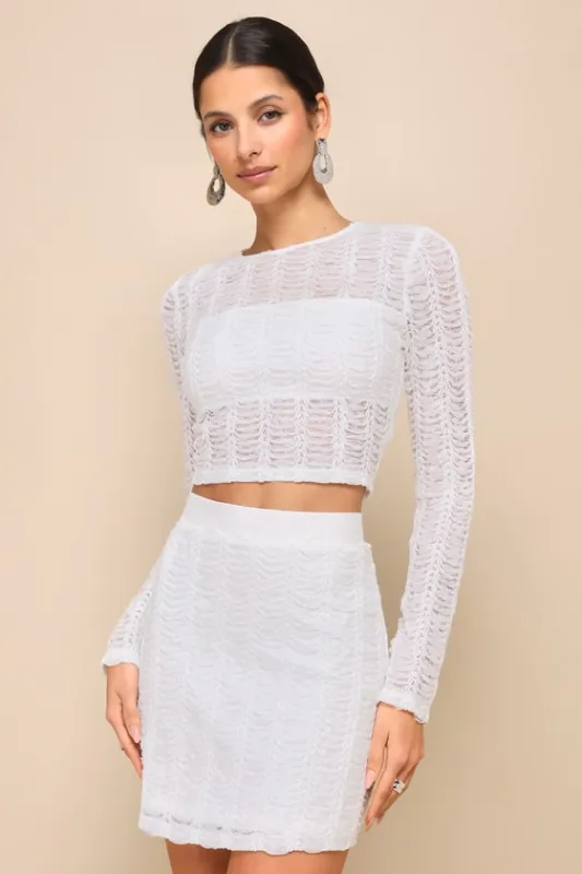 Sultry Event White Sheer Textured Applique Two-Piece Mini Dress sold by Lulus