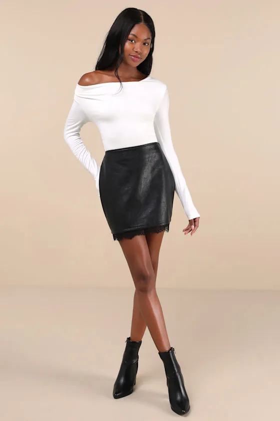 Sweetest Edge Black Vegan Leather Lace High-Rise Mini Skirt sold by Lulus product image thumbnail 3