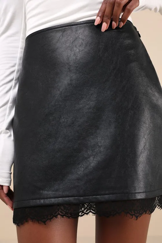 Sweetest Edge Black Vegan Leather Lace High-Rise Mini Skirt sold by Lulus product image thumbnail 4