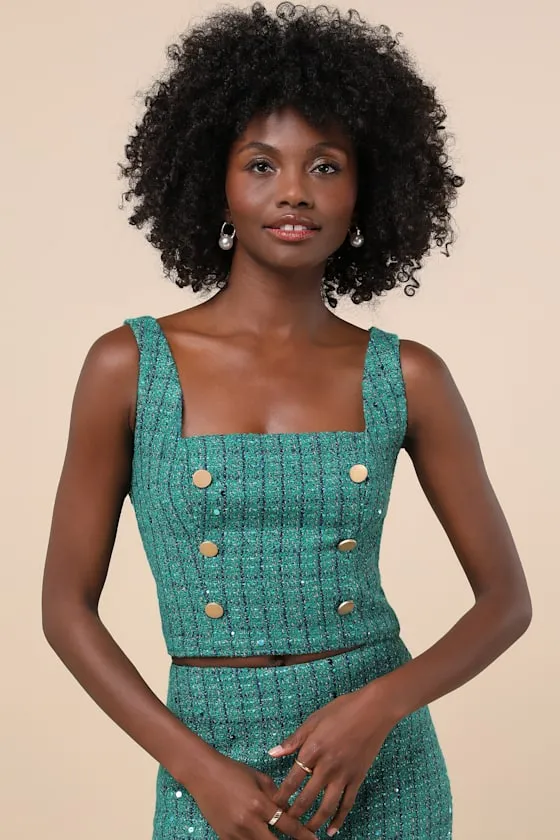 Exceptional Season Green Tweed Lurex Sequin Sleeveless Top sold by Lulus product image thumbnail 2