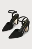 Laura II Black Suede Ankle Strap Pointed-Toe Pumps sold by Lulus