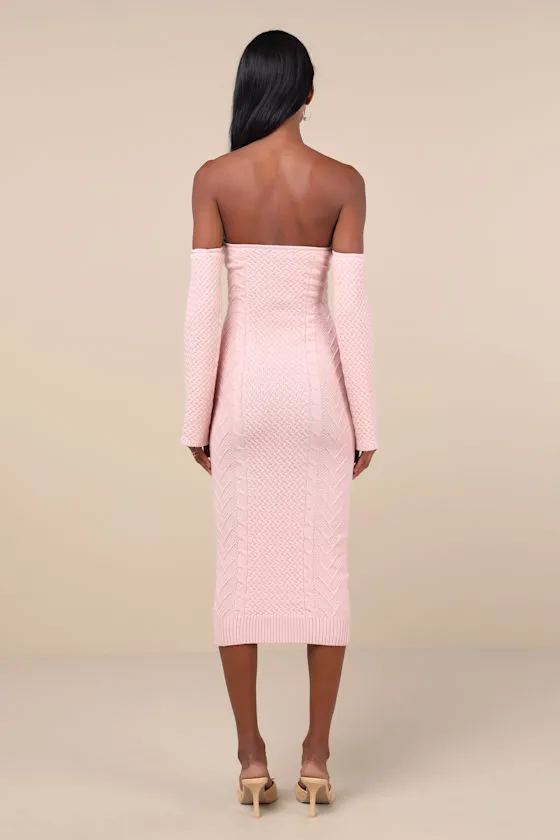Cuddly Element Light Pink Cable Knit Off-the-Shoulder Midi Dress sold by Lulus product image thumbnail 2