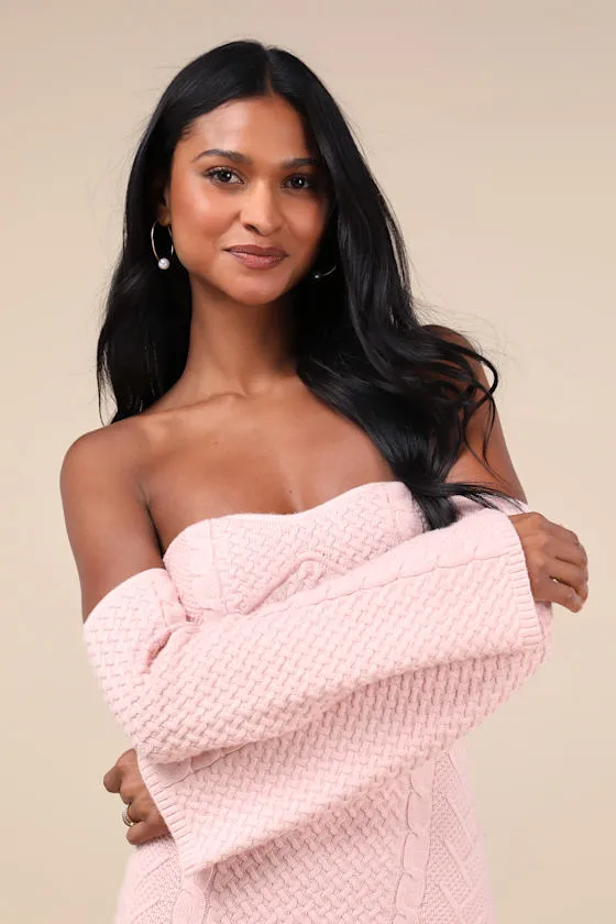 Cuddly Element Light Pink Cable Knit Off-the-Shoulder Midi Dress sold by Lulus product image thumbnail 3