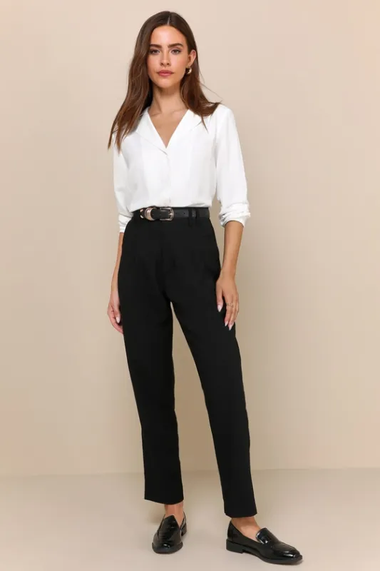 Strictly Business Black High-Waisted Trouser Pants sold by Lulus