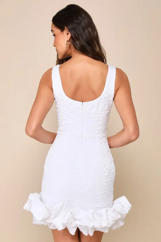Extravagant Poise White Textured Jacquard Bubble-Hem Mini Dress sold by Lulus product image thumbnail 3