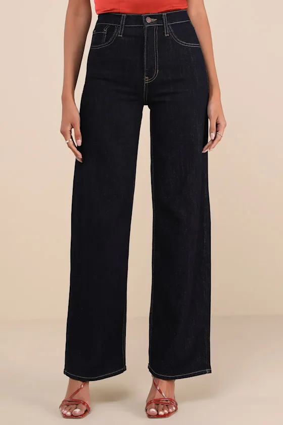 Effortlessly Influential Dark Wash High-Rise Wide-Leg Jeans sold by Lulus product image thumbnail 2