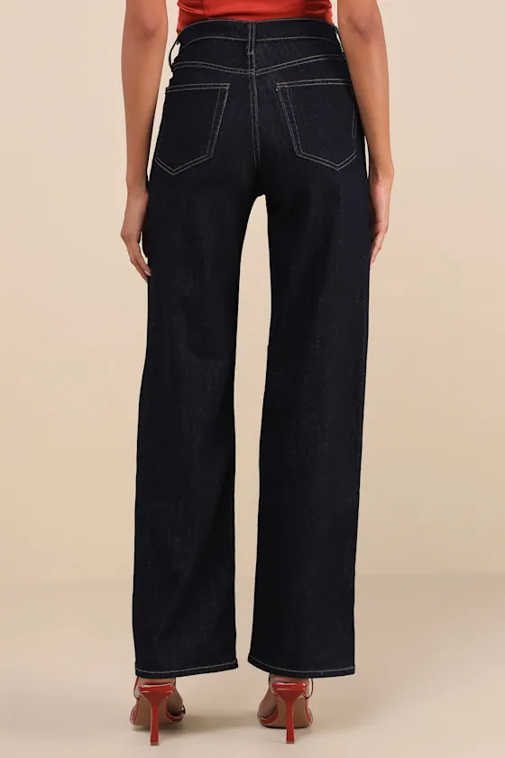 Effortlessly Influential Dark Wash High-Rise Wide-Leg Jeans sold by Lulus product image thumbnail 3