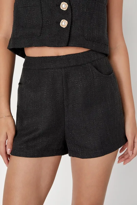Perfect Company Black Tweed High Waisted Shorts sold by Lulus product image thumbnail 3
