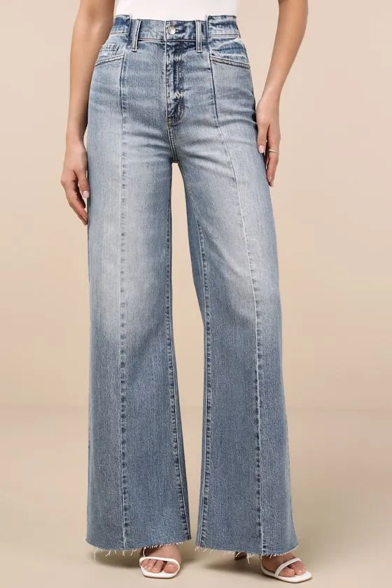 Rocky Light Wash Denim Seamed Wide-Leg Jeans sold by Lulus product image thumbnail 2