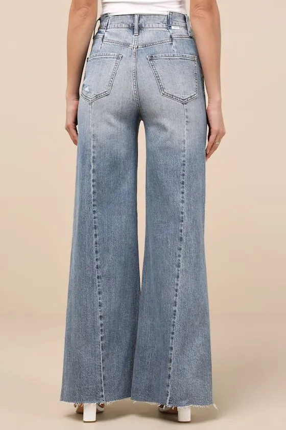 Rocky Light Wash Denim Seamed Wide-Leg Jeans sold by Lulus product image thumbnail 3
