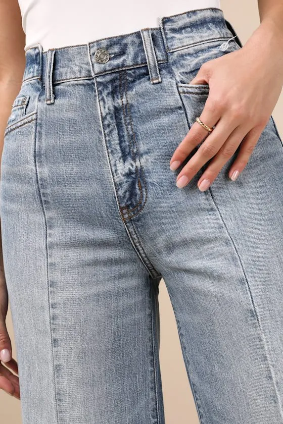 Rocky Light Wash Denim Seamed Wide-Leg Jeans sold by Lulus product image thumbnail 4