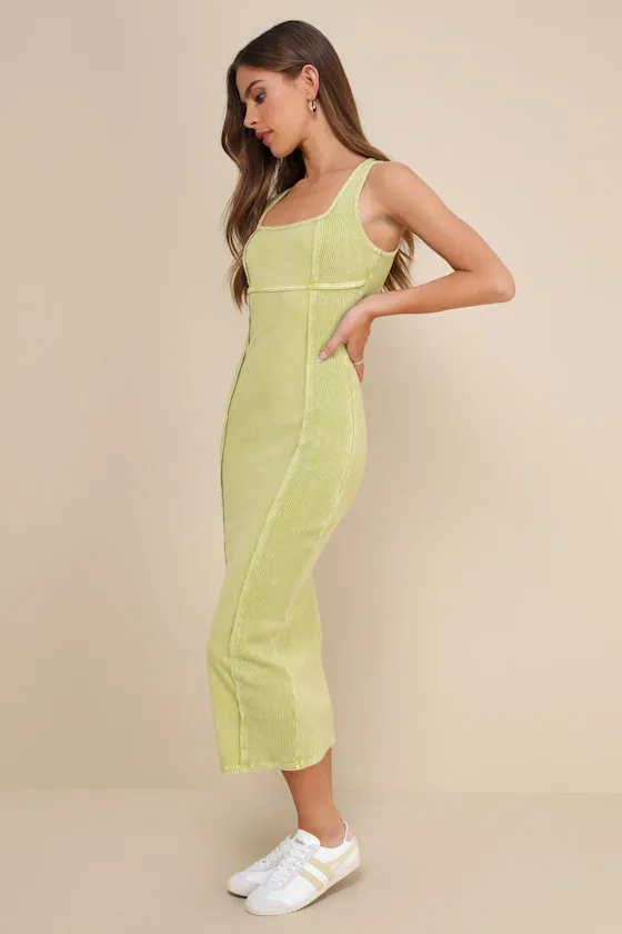 Memorable Instinct Lime Green Washed Ribbed Paneled Midi Dress sold by Lulus product image thumbnail 2