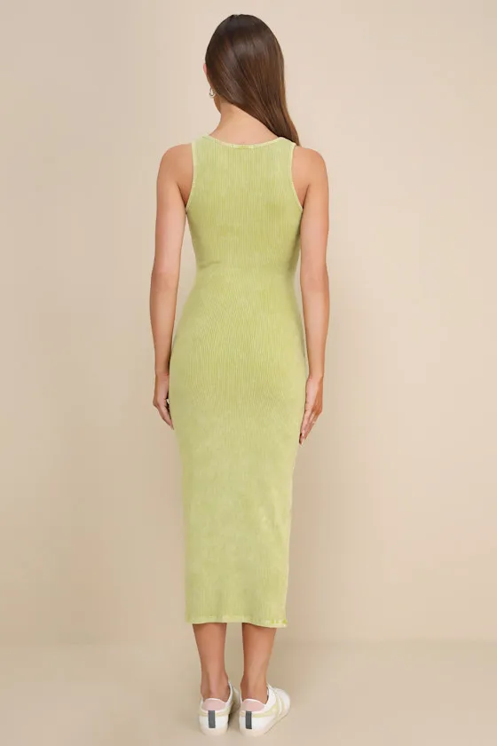 Memorable Instinct Lime Green Washed Ribbed Paneled Midi Dress sold by Lulus product image thumbnail 3