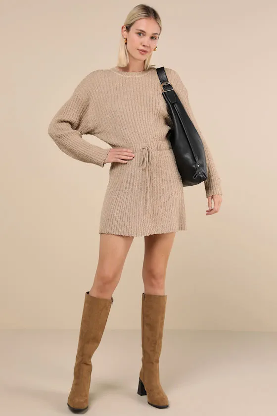 Considerable Charm Tan Boucle Knit Sweater Mini Dress sold by Lulus product image thumbnail 2