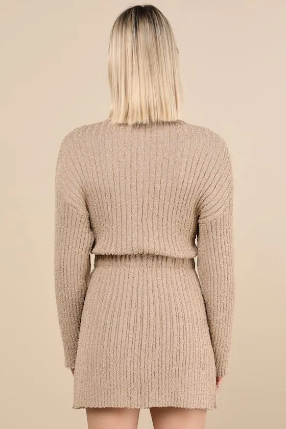 Considerable Charm Tan Boucle Knit Sweater Mini Dress sold by Lulus product image thumbnail 3