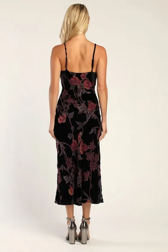 Divine Allure Black Floral Burnout Velvet Midi Dress sold by Lulus product image thumbnail 3