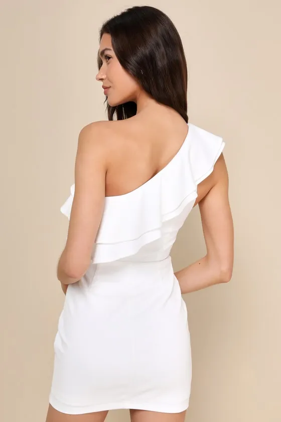 Enticing Behavior White Ruffled One-Shoulder Mini Dress sold by Lulus product image thumbnail 3