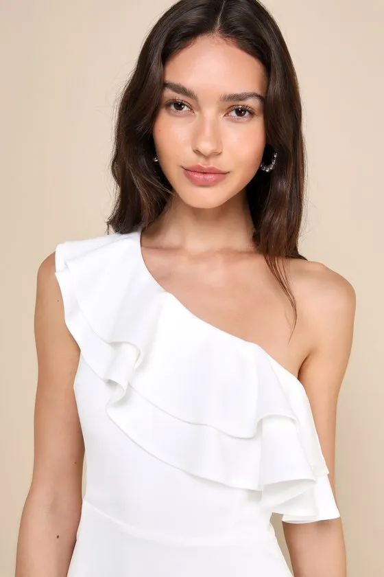 Enticing Behavior White Ruffled One-Shoulder Mini Dress sold by Lulus product image thumbnail 4