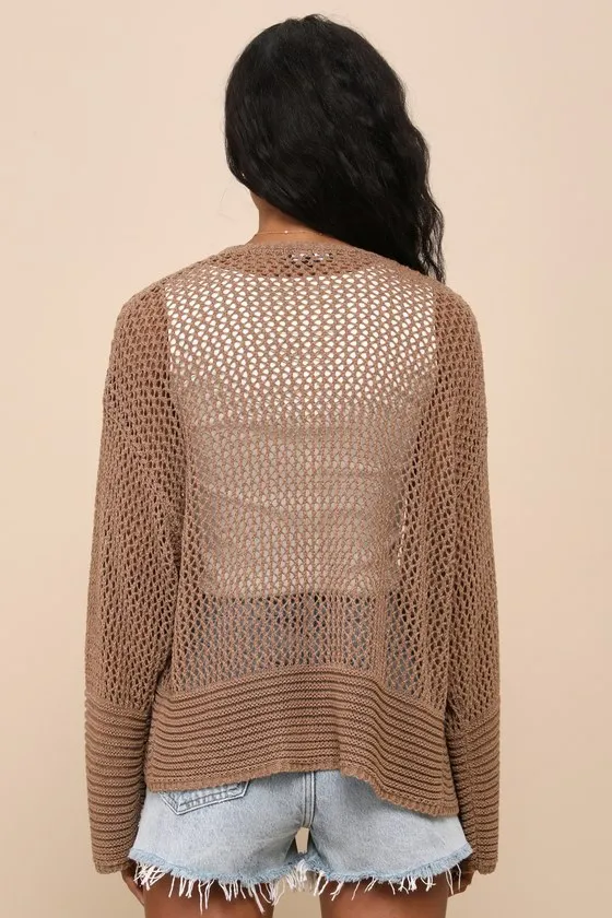 Effortless Finish Brown Sheer Loose-Knit Cardigan Sweater sold by Lulus product image thumbnail 2