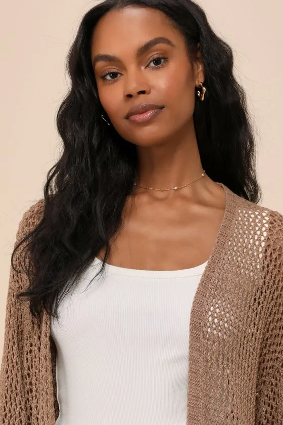 Effortless Finish Brown Sheer Loose-Knit Cardigan Sweater sold by Lulus product image thumbnail 4